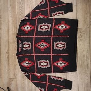 PANHANDLE SLIM Abstract Red Black Chimayo Aztec Knit Arcylic XL Sweater VTG RARE